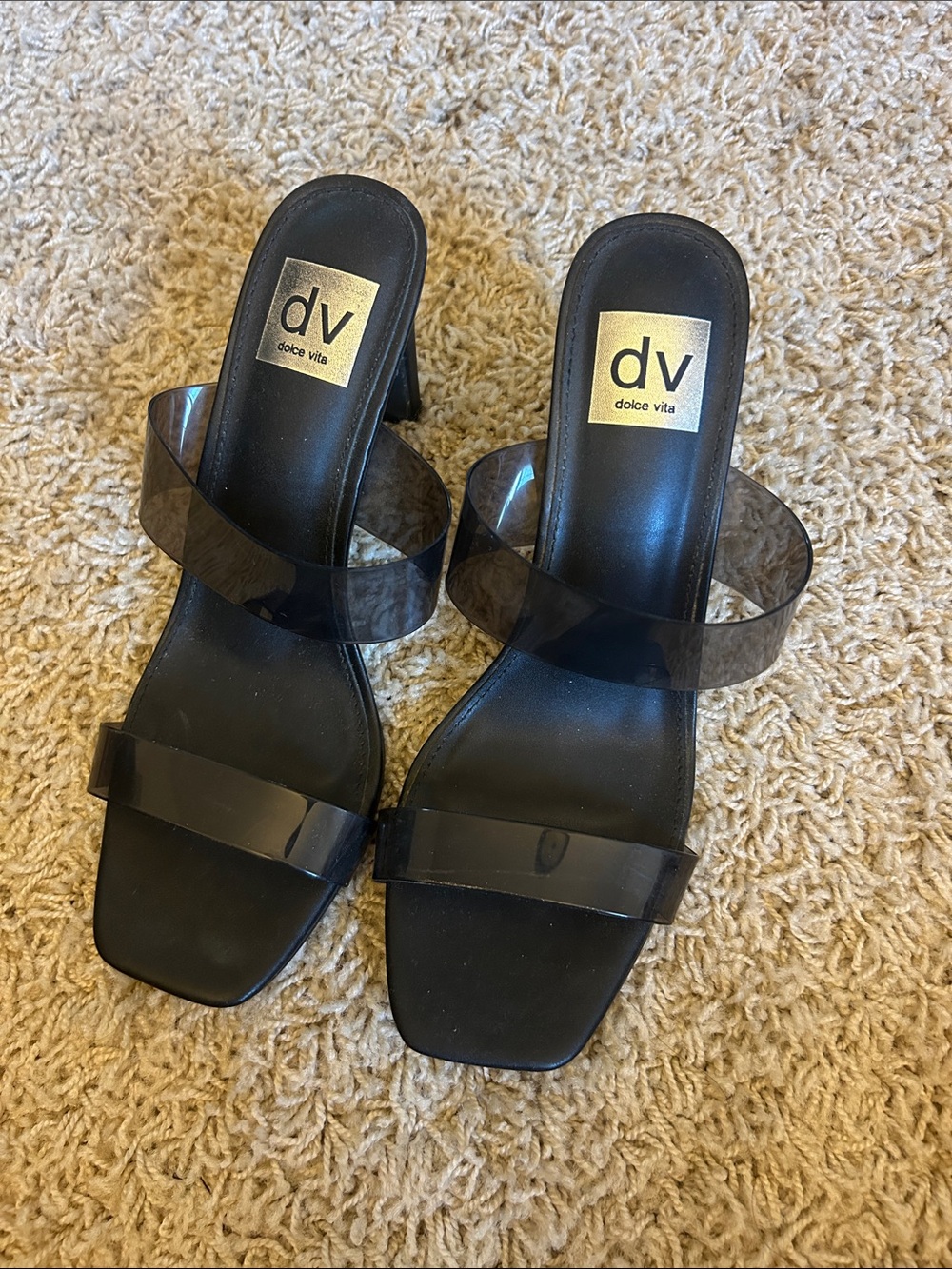 Dolce Vita Black Clear-Strip Mule Heels